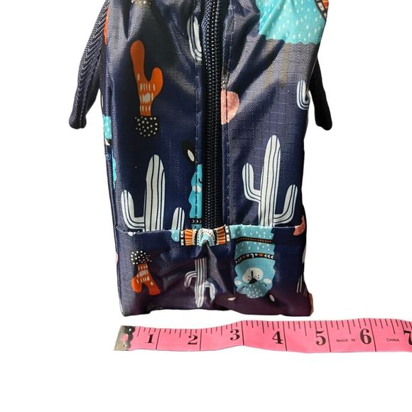 Llama Insulated Lunch Box Navy Blue Pastel Cartoon Llamas Zipper 8” x 9” x 5” - Picture 4 of 9